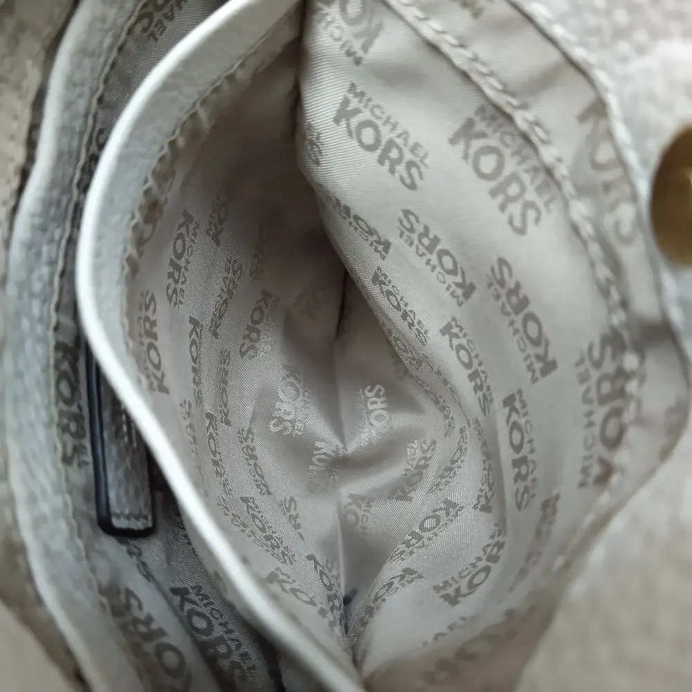 Michael Kors White Leather Round Logo Crossbody Bag
